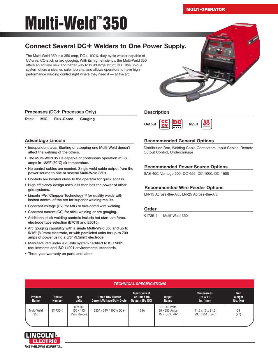 Lincoln Electric Multi-Weld 350 User Manual | 6 pages