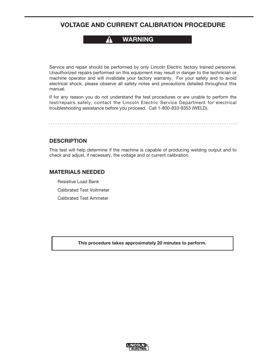 Maintenance, Voltage and current calibration procedure, Warning | Lincoln Electric INVERTEC V450-PRO User Manual | Page 27 / 44