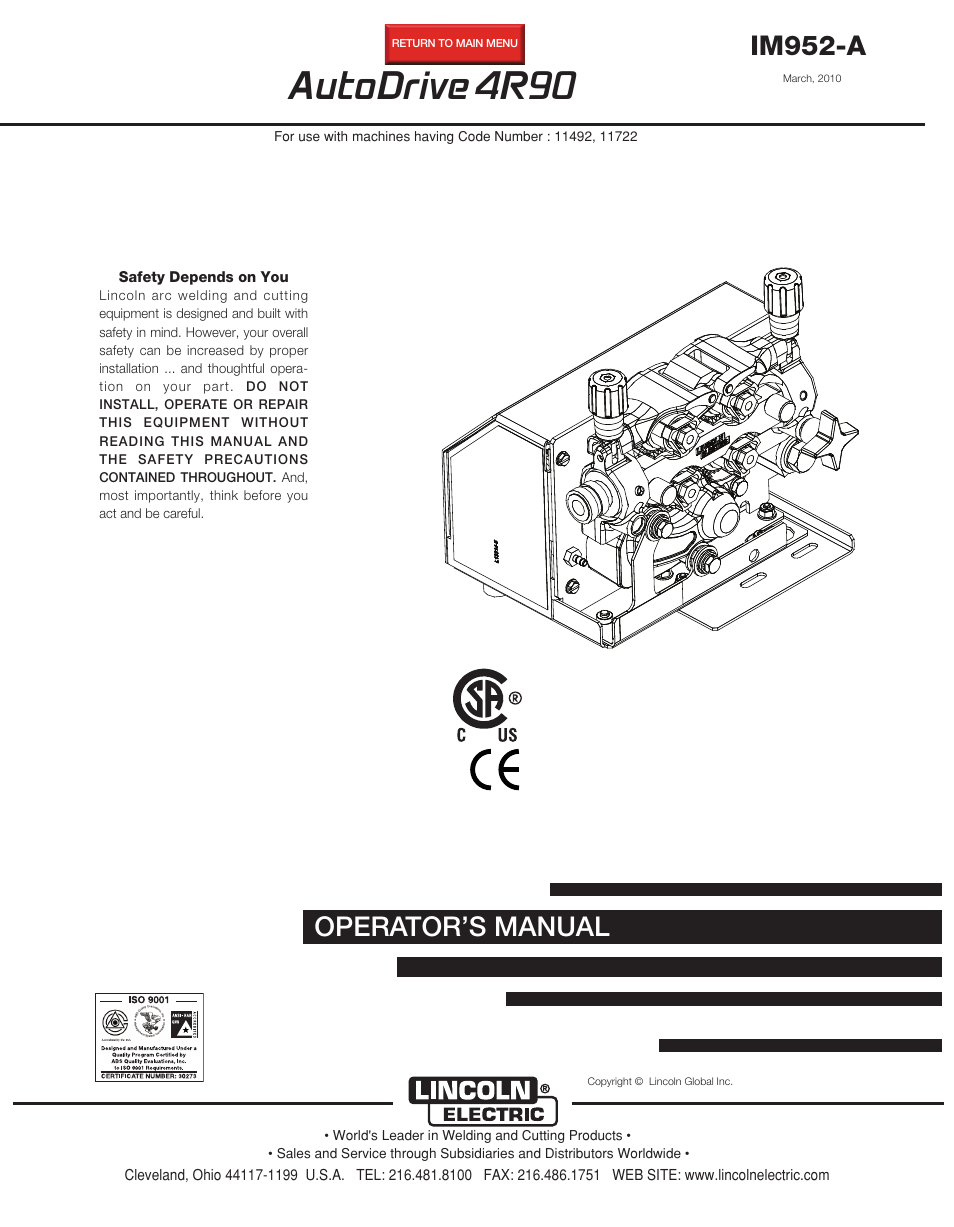 Lincoln Electric AUTODRIVE 4R90 User Manual | 33 pages