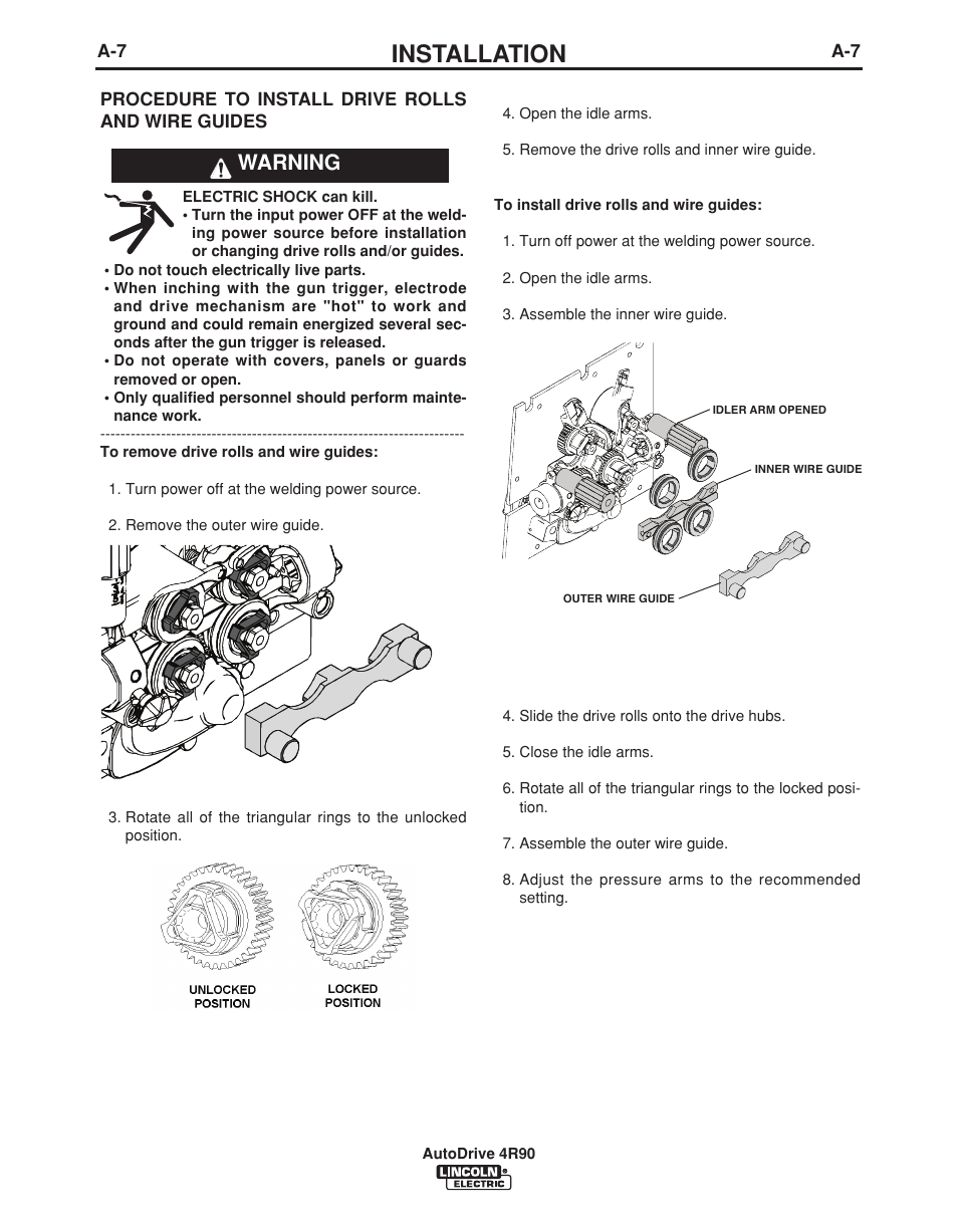 Installation, Warning | Lincoln Electric AUTODRIVE 4R90 User Manual | Page 14 / 33