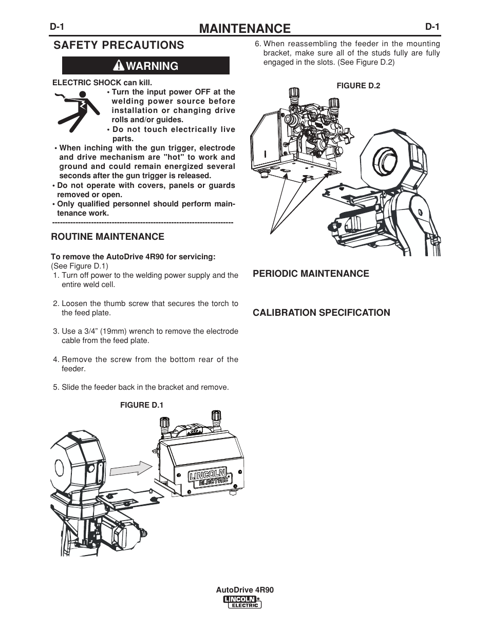 Maintenance, Warning safety precautions | Lincoln Electric AUTODRIVE 4R90 User Manual | Page 22 / 33