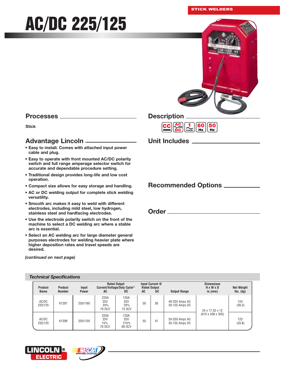 Lincoln Electric AC/DC 225/125 User Manual | 2 pages