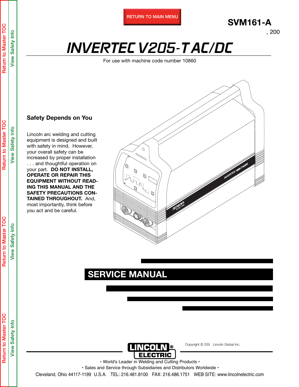 Lincoln Electric Invertec V205-T User Manual | 109 pages