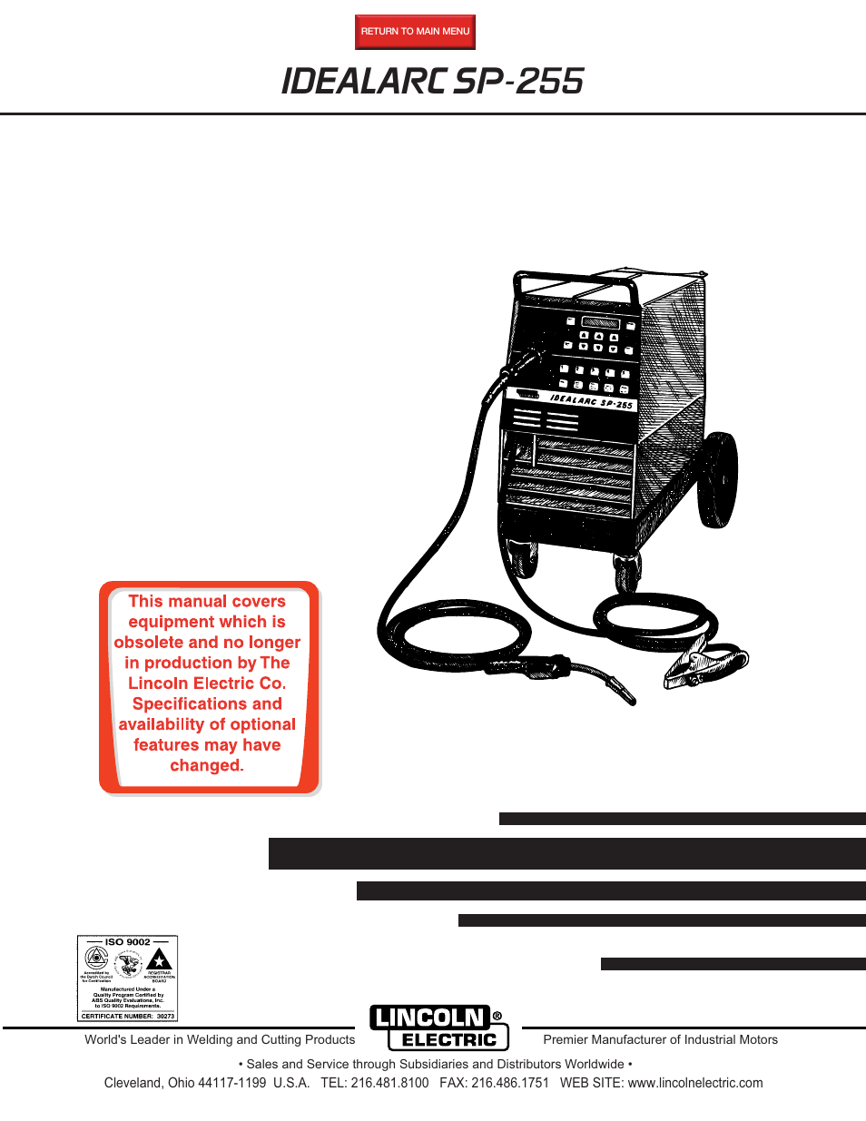 Lincoln Electric IDEALARC SP-255 User Manual | 53 pages