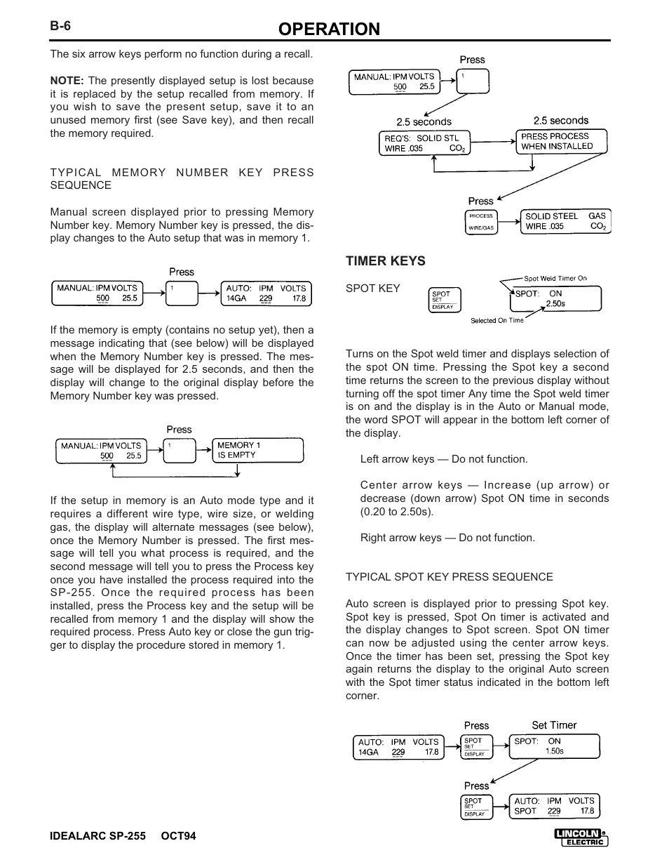 Operation | Lincoln Electric IDEALARC SP-255 User Manual | Page 18 / 53