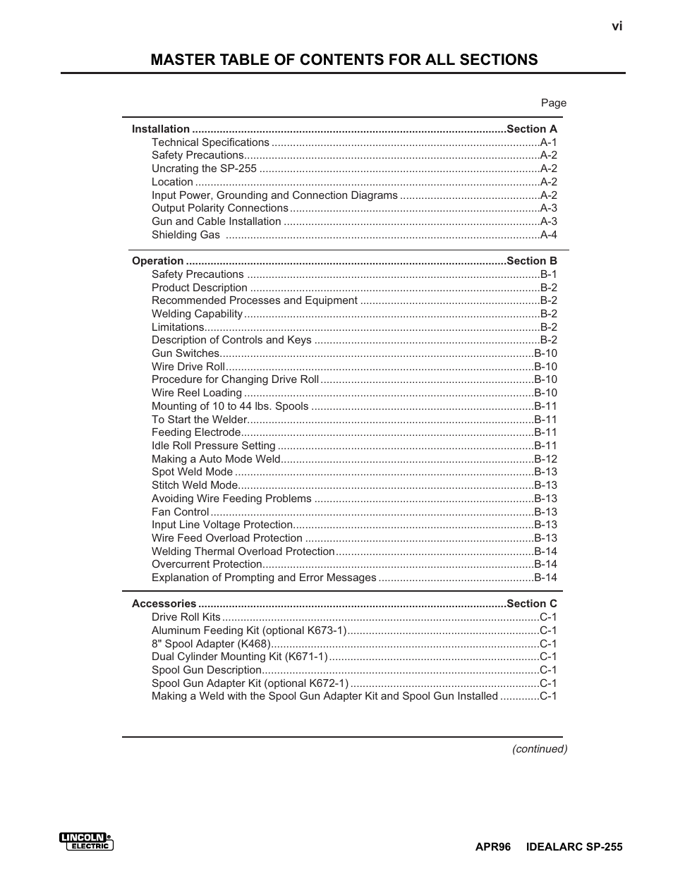 Lincoln Electric IDEALARC SP-255 User Manual | Page 7 / 53