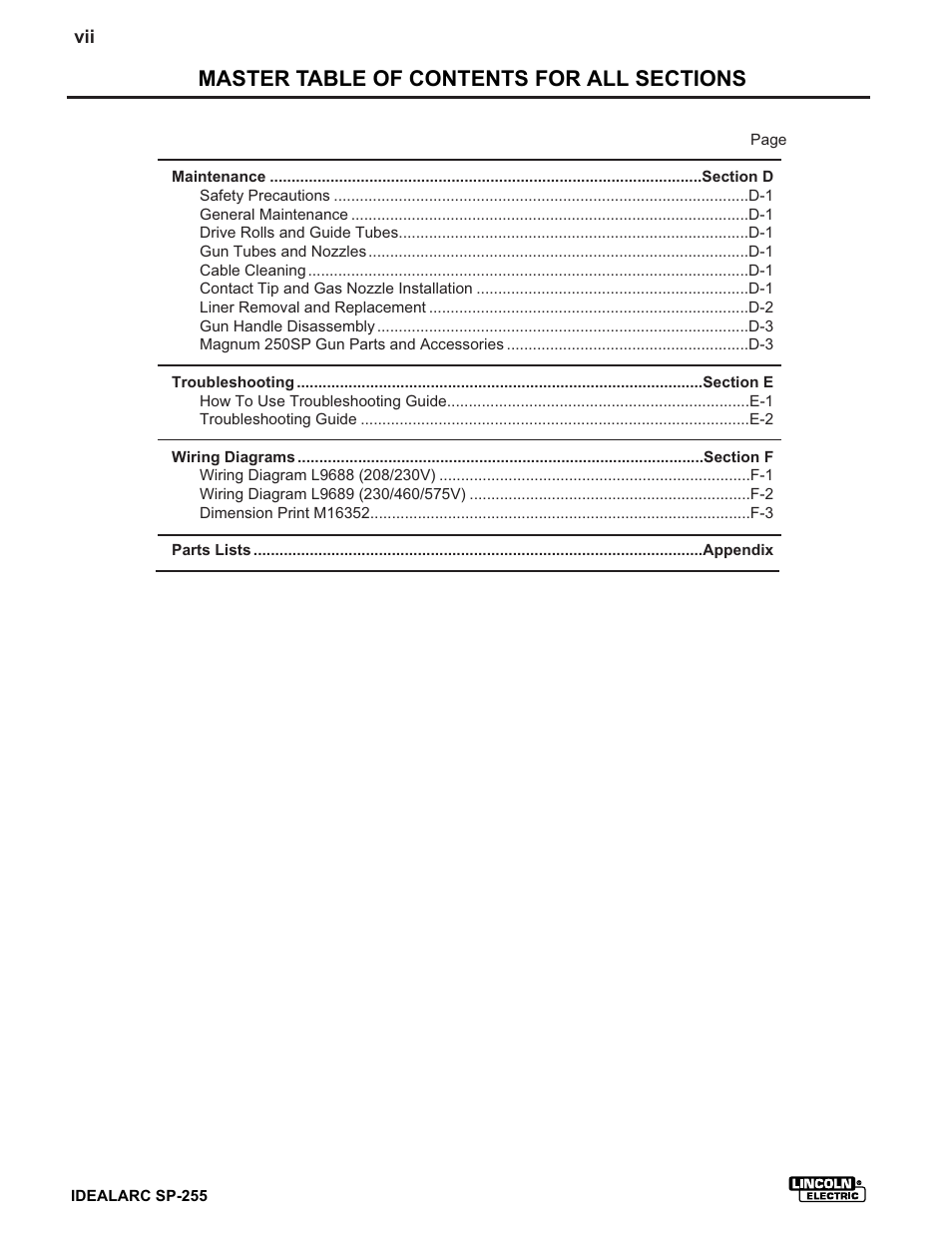 Lincoln Electric IDEALARC SP-255 User Manual | Page 8 / 53