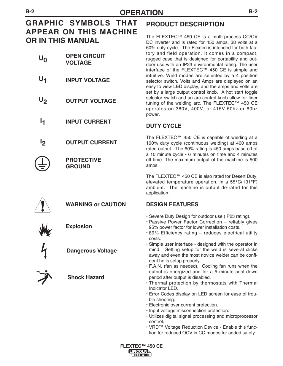 Operation, Product description | Lincoln Electric FLEXTEC 450 CE User Manual | Page 19 / 40