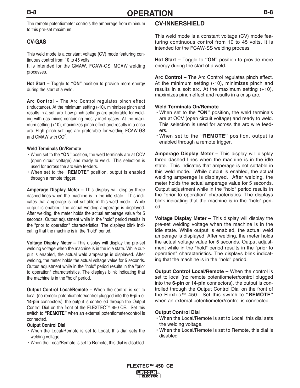 Operation | Lincoln Electric FLEXTEC 450 CE User Manual | Page 25 / 40