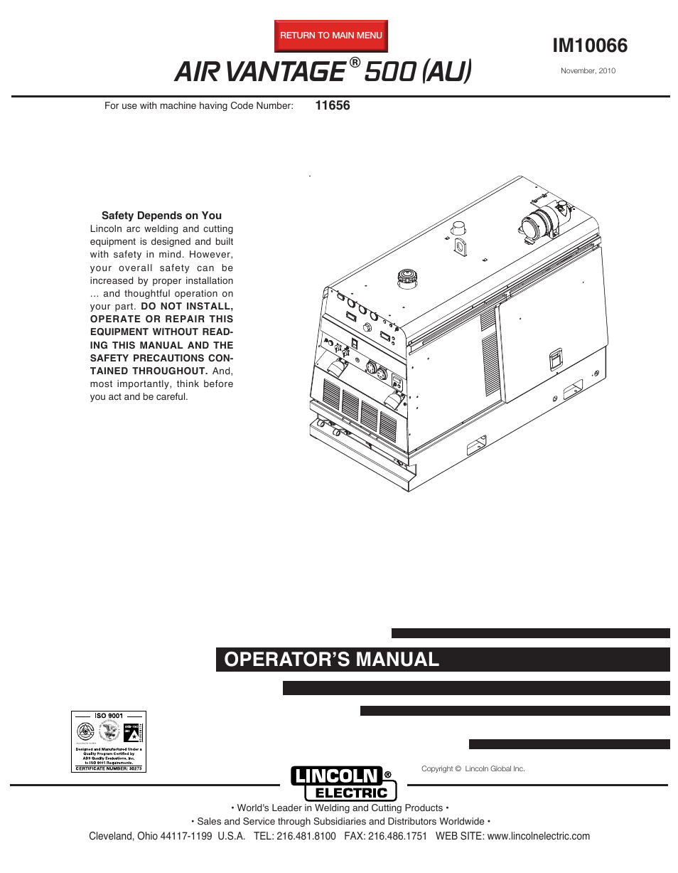 Lincoln Electric AIR VANTAGE IM10066 User Manual | 54 pages