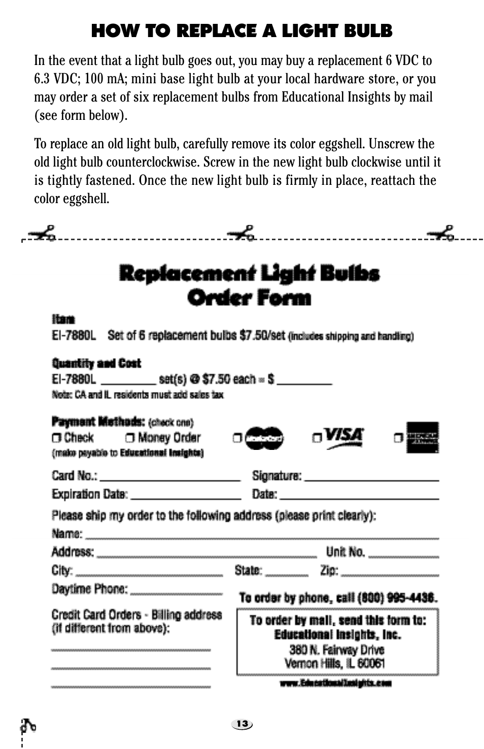 How to replace a light bulb | Learning Resources Eggspert EI-7880 User Manual | Page 14 / 15
