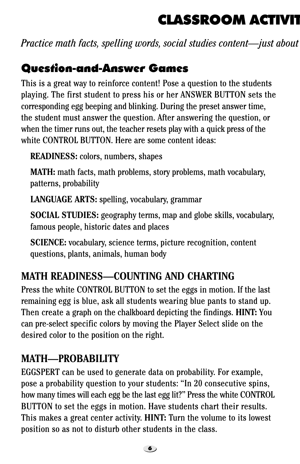 Classroom activities with eggspert, Question-and-answer games | Learning Resources Eggspert EI-7880 User Manual | Page 7 / 15