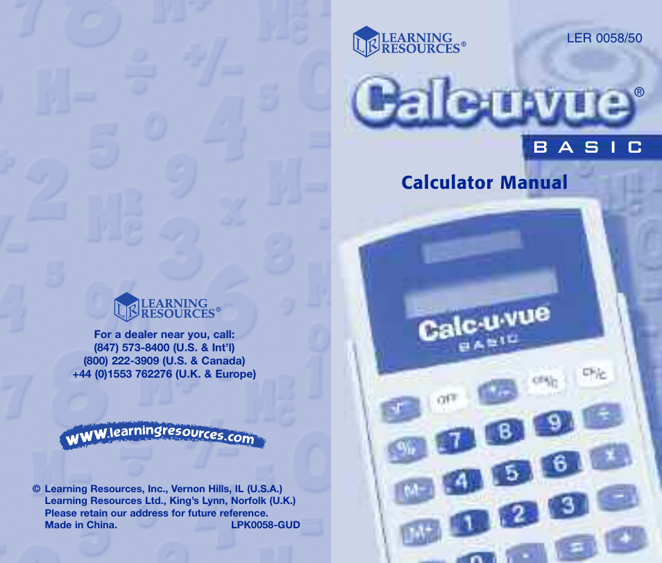 Learning Resources Calc-u-vue LER 0068/50 User Manual | 4 pages