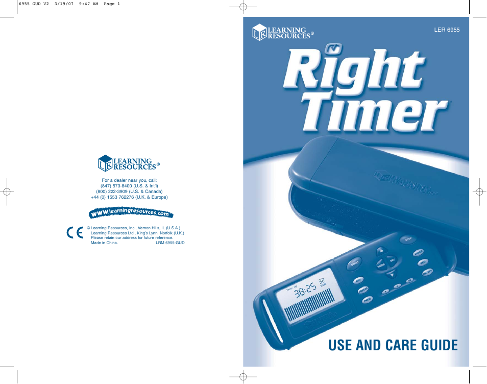 Learning Resources RIGHT TIMER LER 6955 User Manual | 6 pages