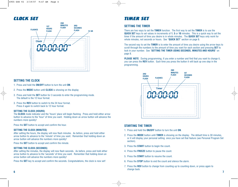 Clock set, Timer set | Learning Resources RIGHT TIMER LER 6955 User Manual | Page 4 / 6