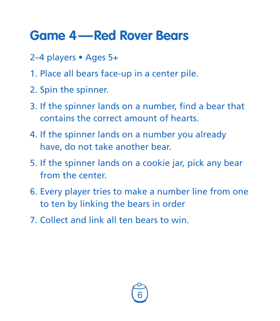 Game 4 — red rover bears | Learning Resources LER 1180 User Manual | Page 7 / 8