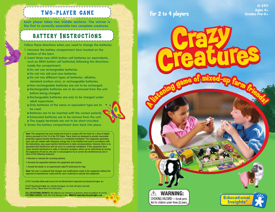 Learning Resources Crazy Creatures EI-2911 User Manual | 2 pages