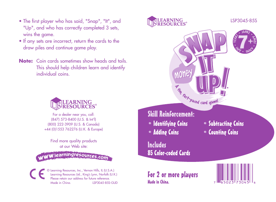 Learning Resources Snap It Up LSP3045-85S User Manual | 2 pages