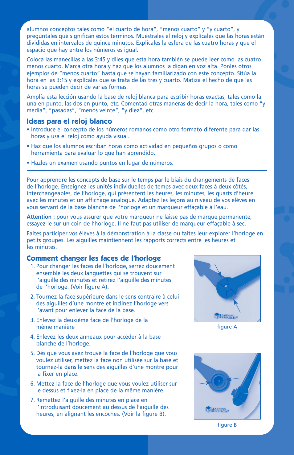 Ideas para el reloj blanco, Comment changer les faces de l’horloge | Learning Resources LER 3008 User Manual | Page 4 / 8