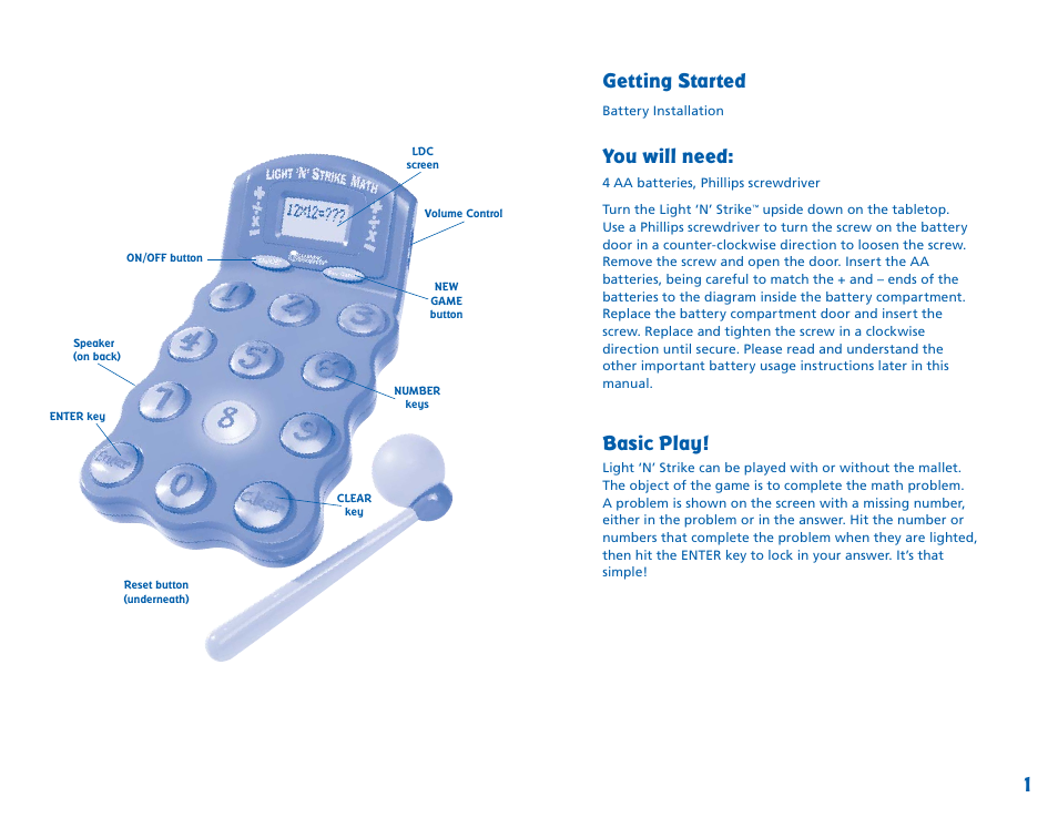 Getting started, You will need, Basic play | Learning Resources Light 'N' Strike LER 6906 User Manual | Page 2 / 4