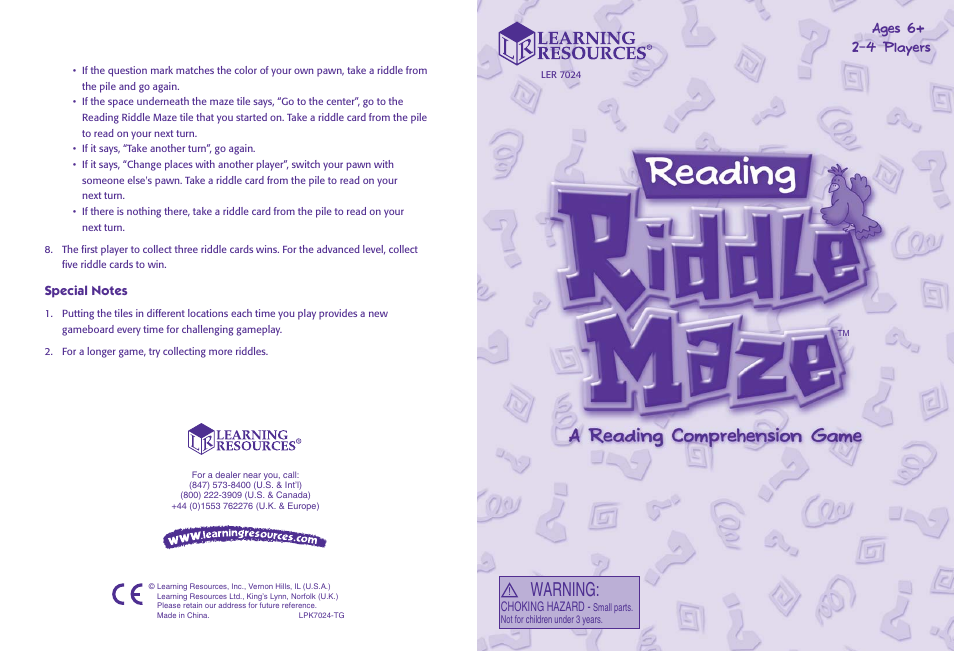 Learning Resources Riddle Maze LER 7024 User Manual | 2 pages