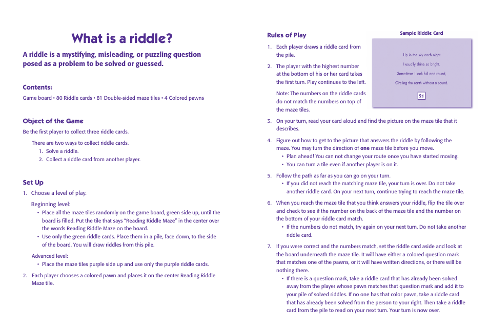 What is a riddle | Learning Resources Riddle Maze LER 7024 User Manual | Page 2 / 2