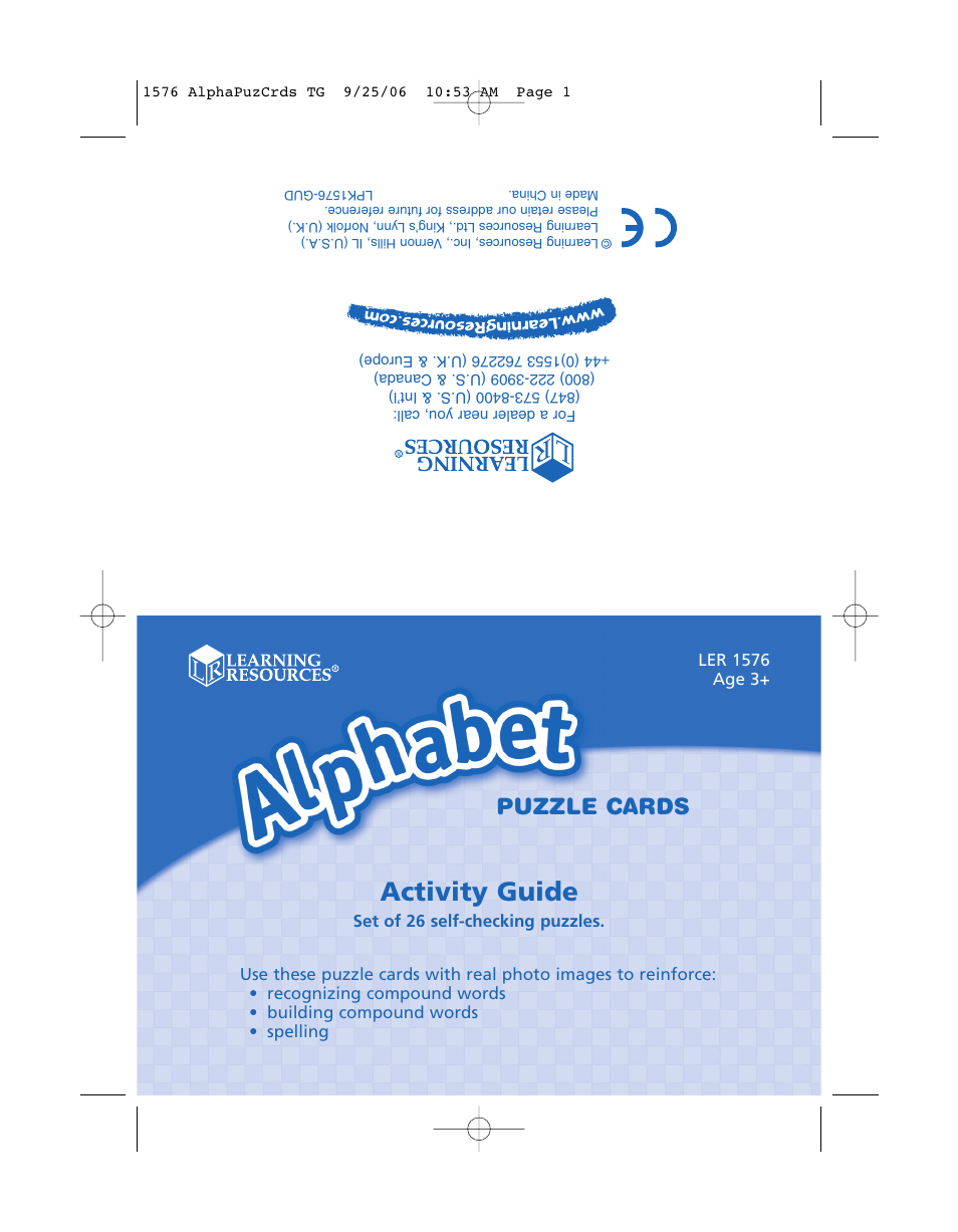 Learning Resources Alphabet LER 1576 User Manual | 2 pages