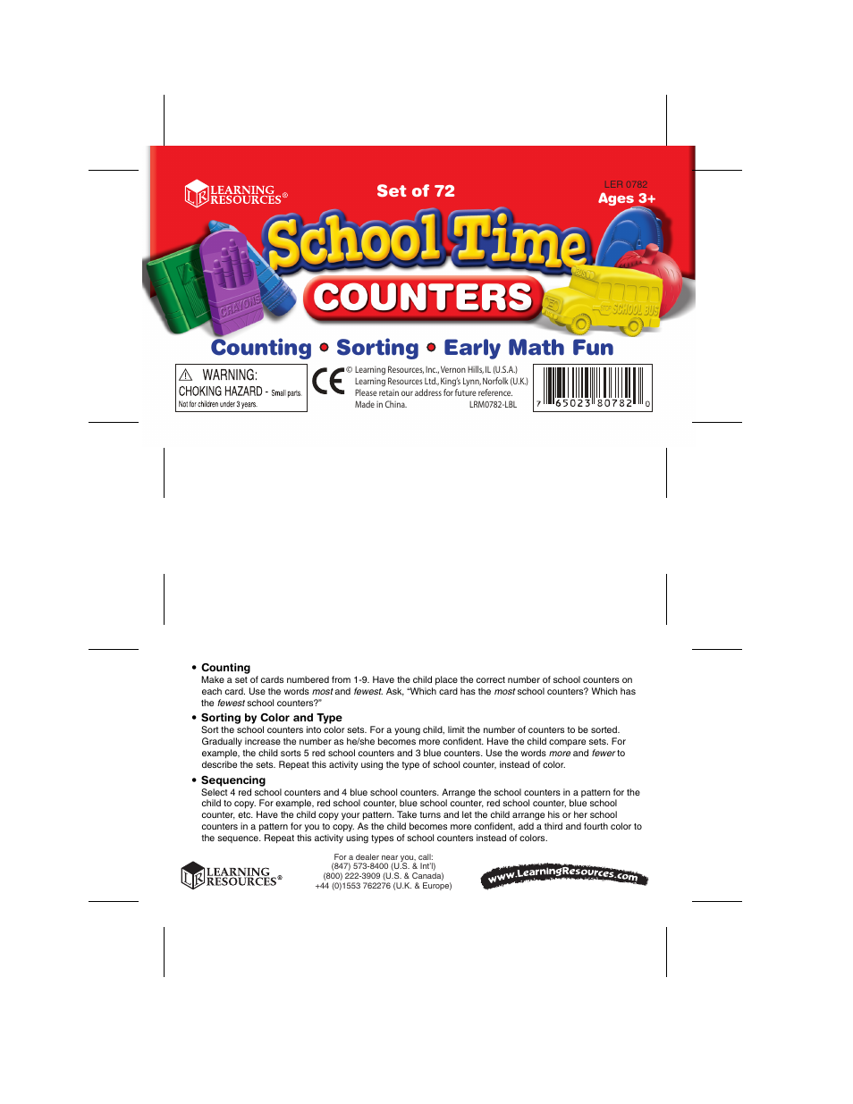 Learning Resources School Time Counters LER 0782 User Manual | 1 page