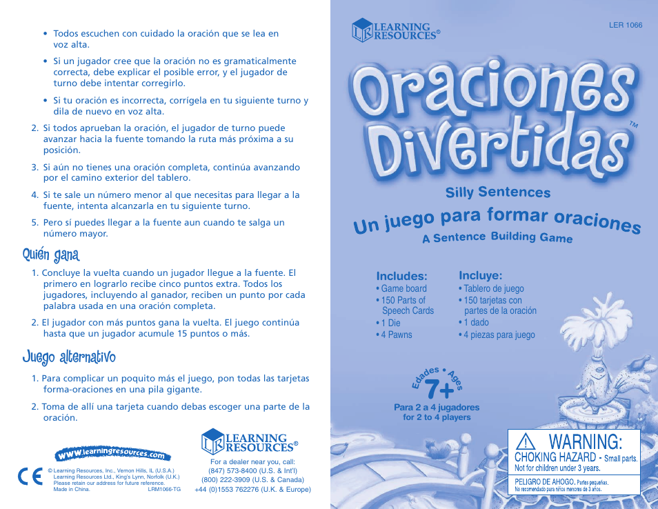 Learning Resources Oraciones Divertidas LER 1066 User Manual | 4 pages