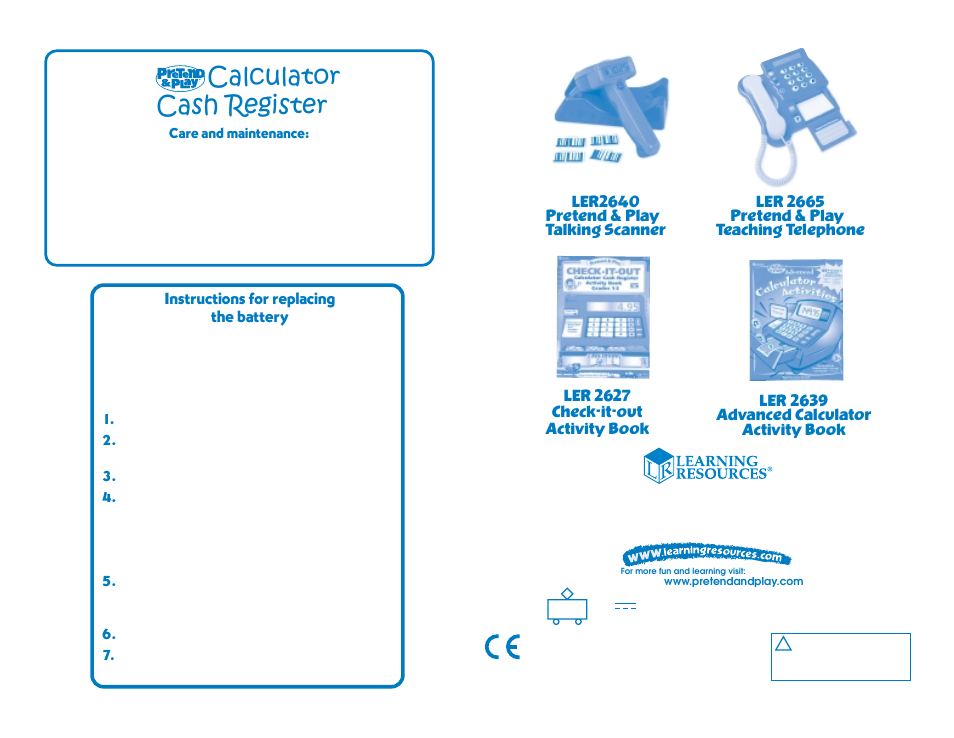 Calculator cash register, Warning | Learning Resources Pretend & Play LER 2629 User Manual | Page 4 / 4