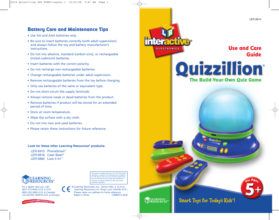 Learning Resources Quizzillion LER 6914 User Manual | 4 pages