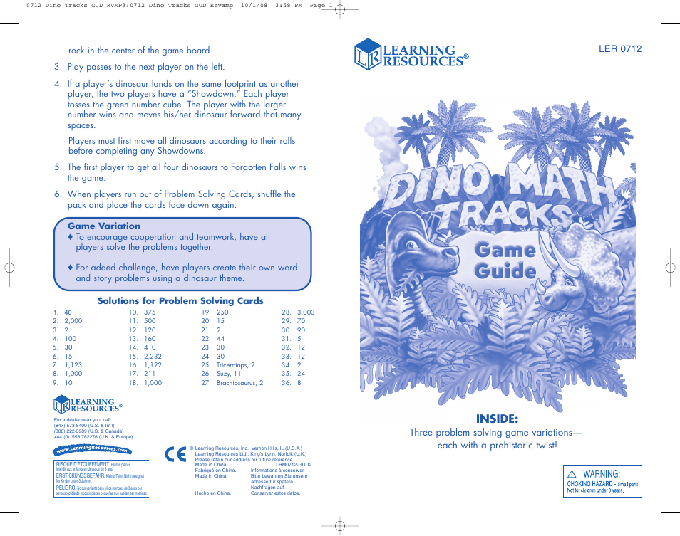 Learning Resources Dino Math Tracks User Manual | 4 pages