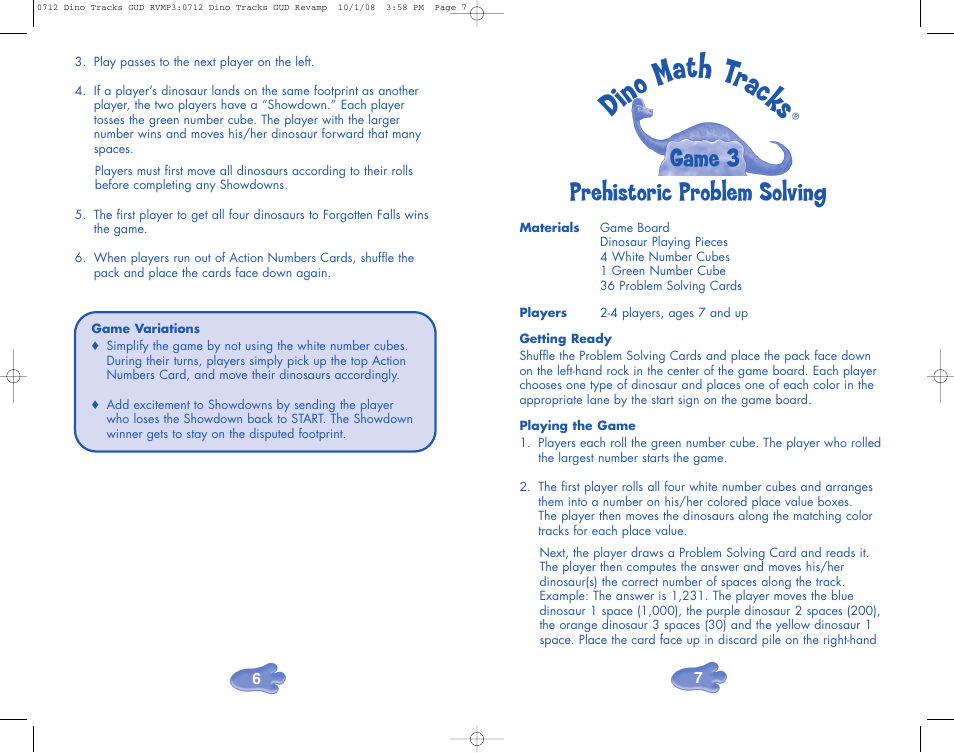 Din o ma th track s, Prehistoric problem solving, Game 3 | Learning Resources Dino Math Tracks User Manual | Page 4 / 4