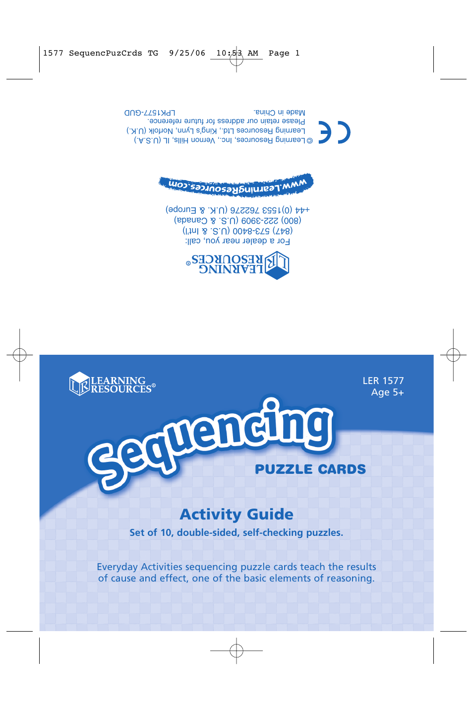 Learning Resources Sequencing Puzzle Cards LER 1577 User Manual | 2 pages