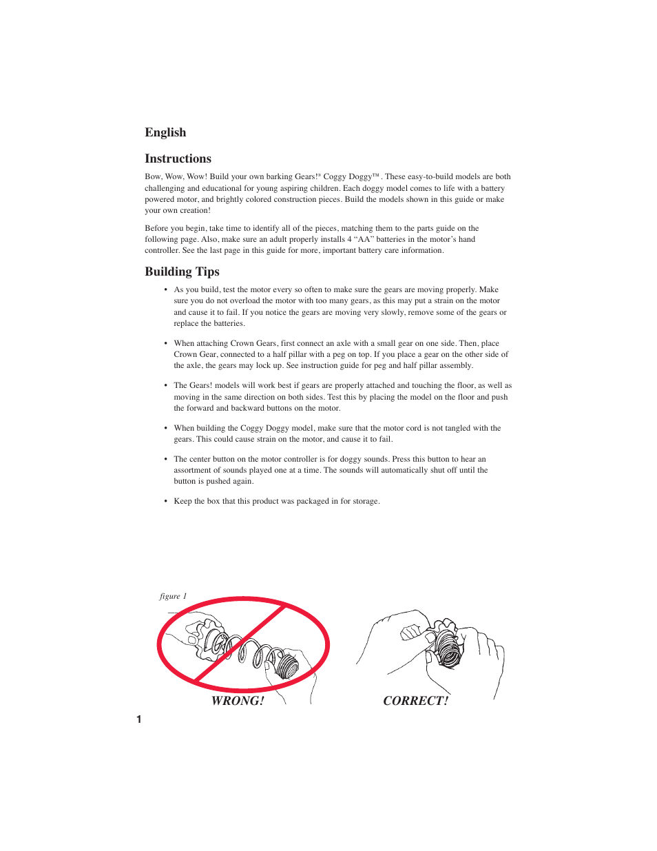 English instructions, Building tips, Wrong! correct | Learning Resources Coggy Doggy LER 9210 User Manual | Page 2 / 24