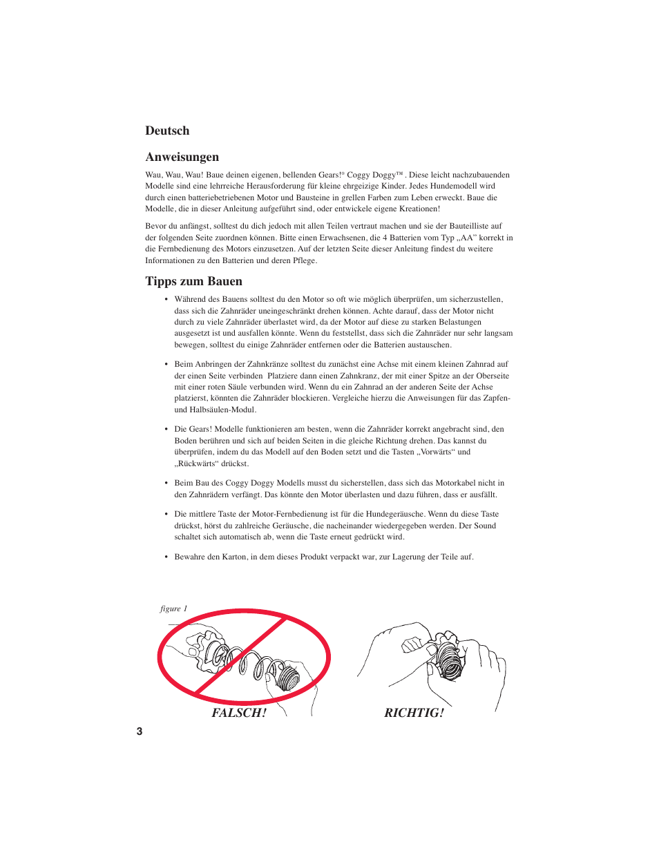 Deutsch anweisungen, Tipps zum bauen, Falsch! richtig | Learning Resources Coggy Doggy LER 9210 User Manual | Page 4 / 24