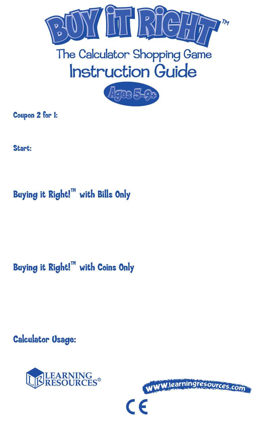 Learning Resources Buy It Right User Manual | 2 pages