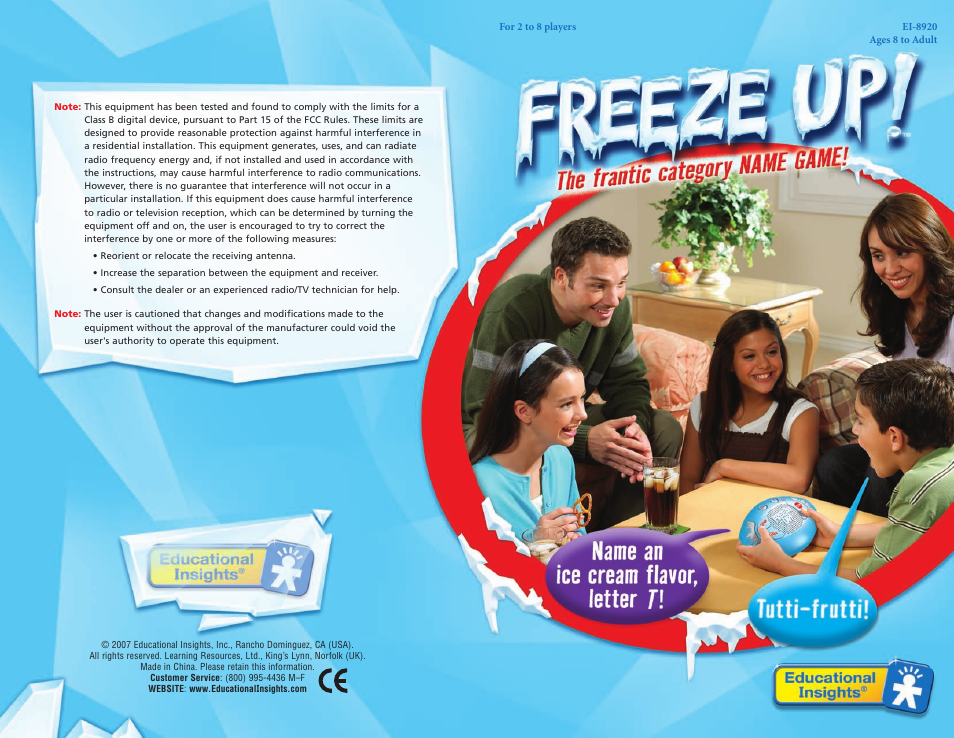 Learning Resources Freeze Up EI-8920 User Manual | 4 pages