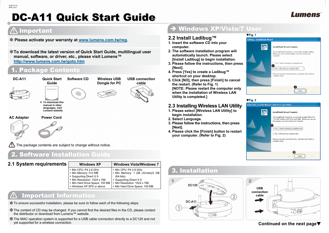 Lumens Technology DC-A11 User Manual | 2 pages