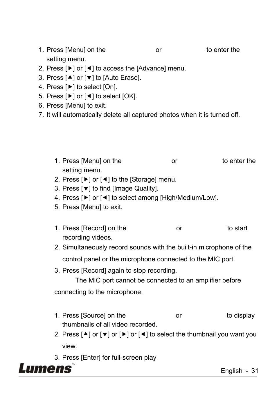 I would like to record and play videos, 12 i would like to record and play videos | Lumens Technology KX-TG2560BKX-TG2560B DC260 User Manual | Page 32 / 49