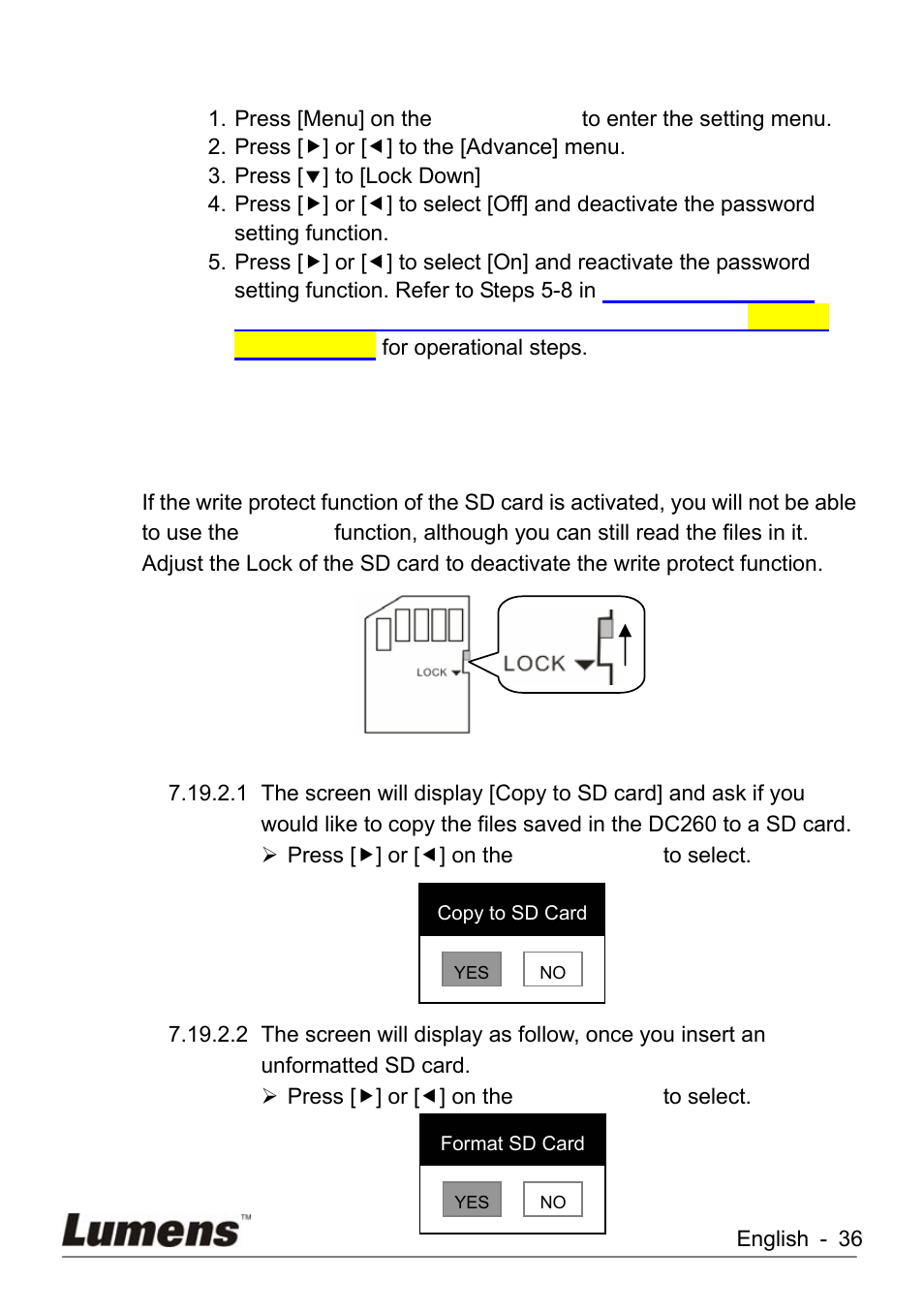 Using a sd card, 19 using a sd card | Lumens Technology KX-TG2560BKX-TG2560B DC260 User Manual | Page 37 / 49