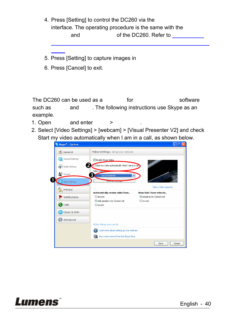 Po n, Webcam | Lumens Technology KX-TG2560BKX-TG2560B DC260 User Manual | Page 41 / 49