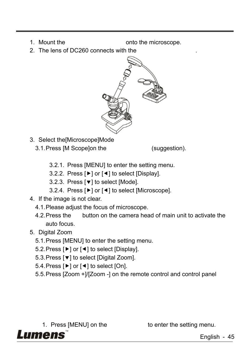 Chapter 8, Connecting to microscope, Chapter 8 connecting to microscope | Lumens Technology KX-TG2560BKX-TG2560B DC260 User Manual | Page 46 / 49