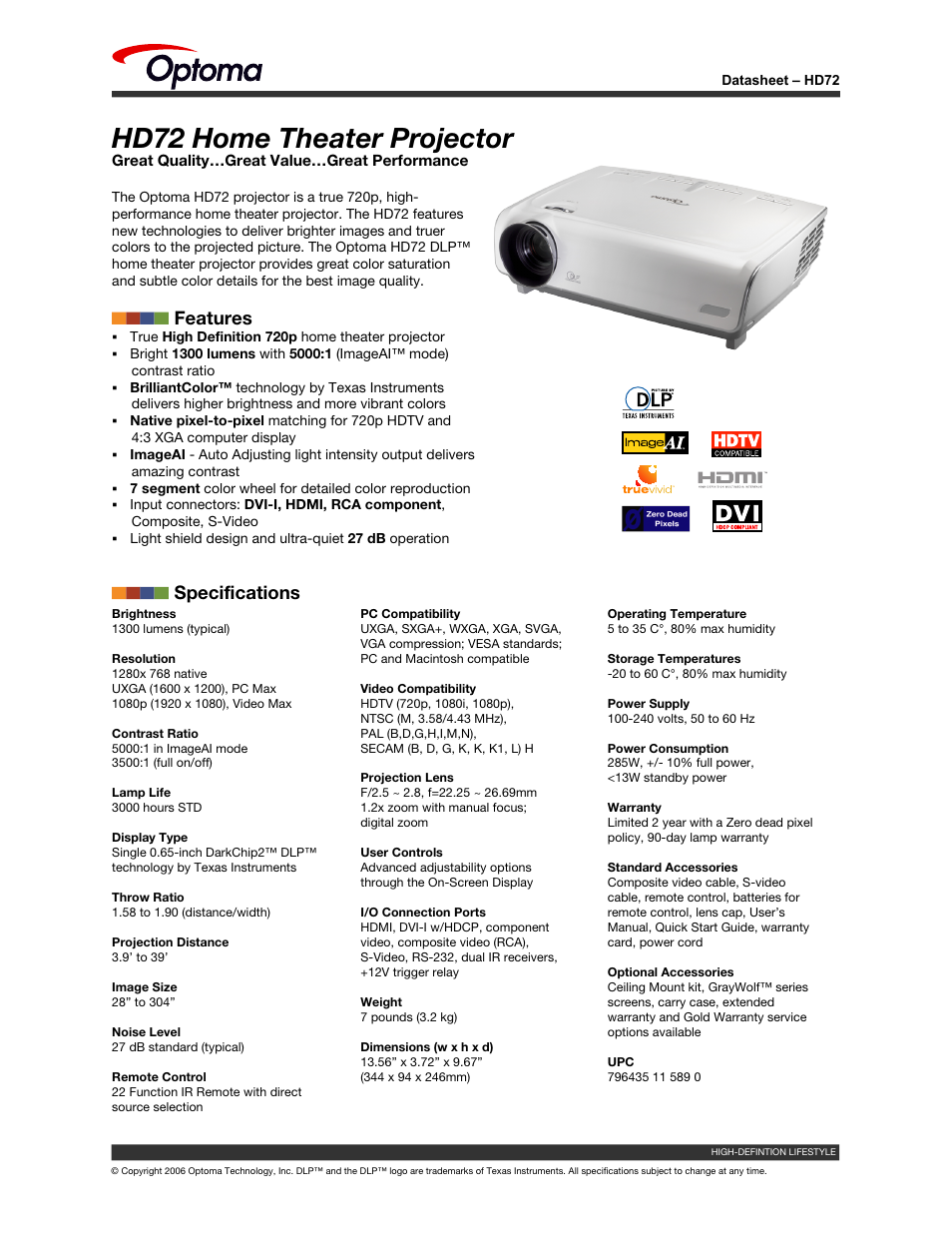Lumens Technology HD72 User Manual | 1 page