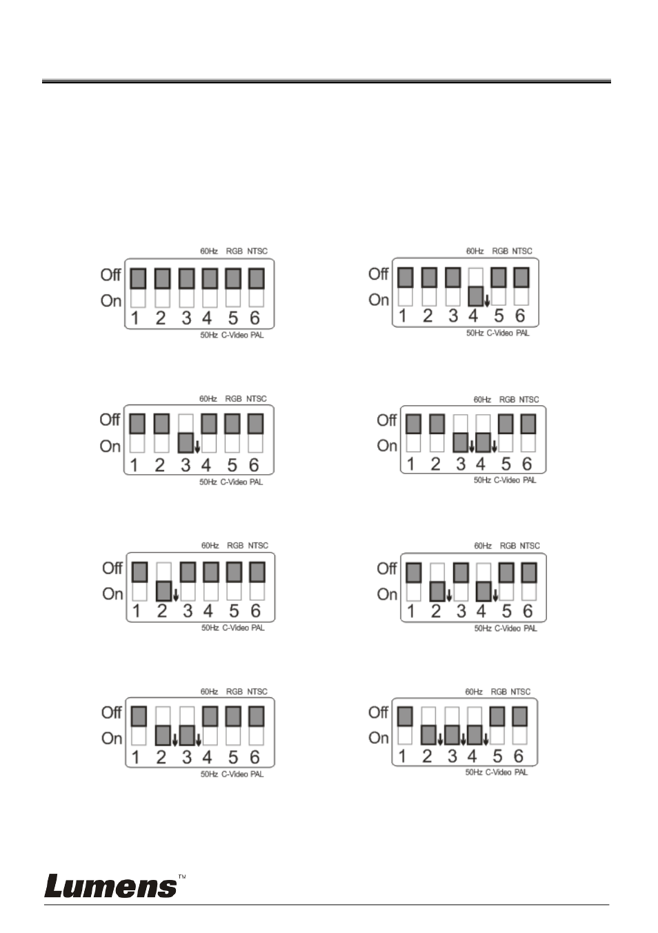 Chapter 6, Dip switch settings, Connecting to a projector or monitor | Chapter 6 dip switch settings, 1 connecting to a projector or monitor | Lumens Technology PS750 User Manual | Page 16 / 45