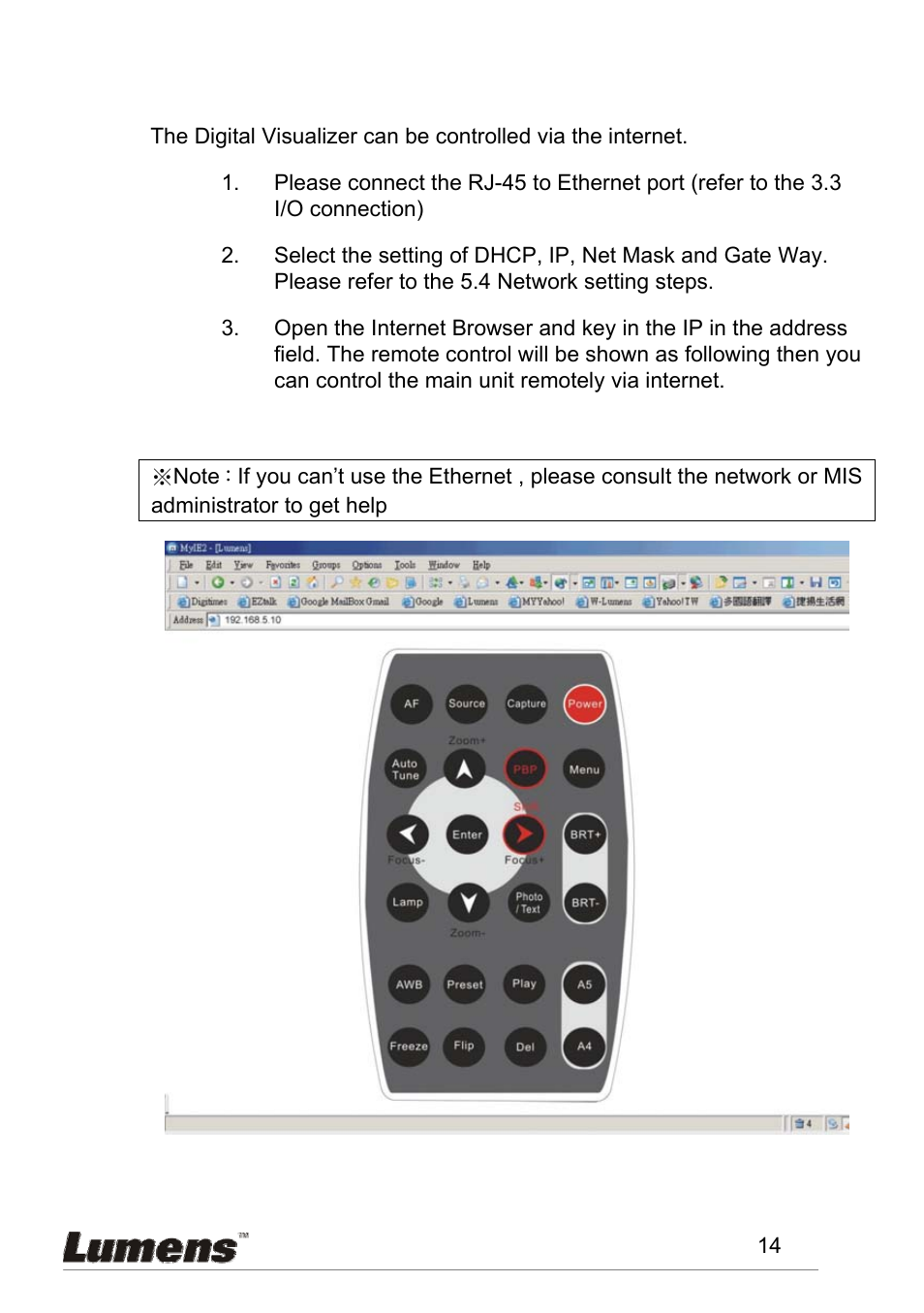 Sing, Thernet, 6 using | Ethernet | Lumens Technology PS600 User Manual | Page 15 / 25
