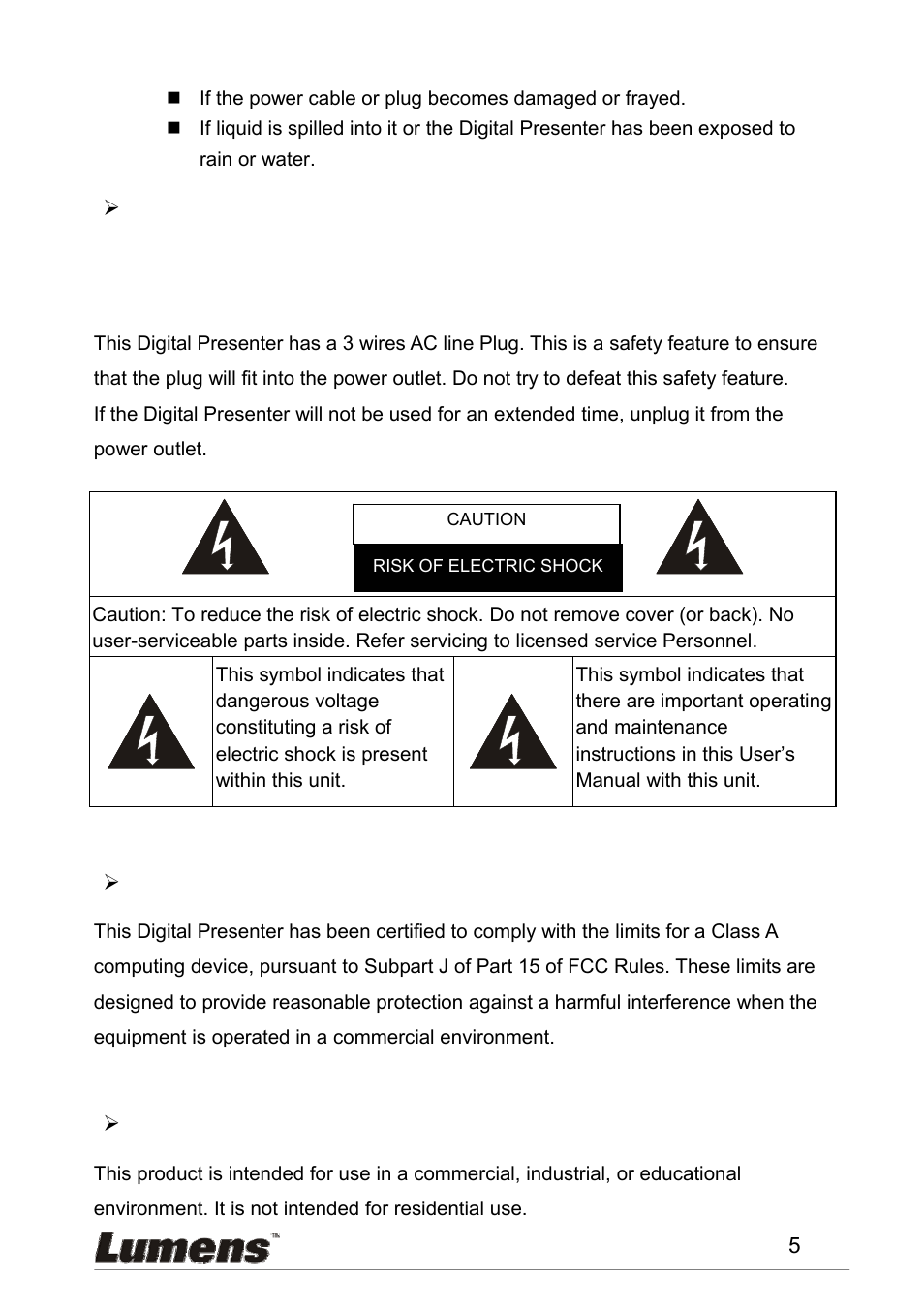 Afety, Recautions, Arning | En55022, Adiation | Lumens Technology PS600 User Manual | Page 6 / 25