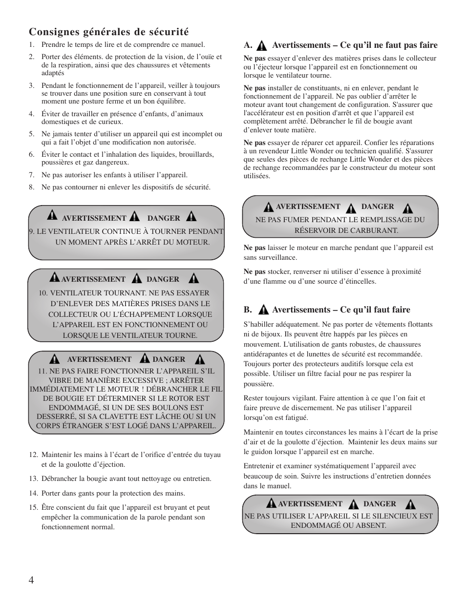 4consignes générales de sécurité | Little Wonder 5601 User Manual | Page 20 / 44