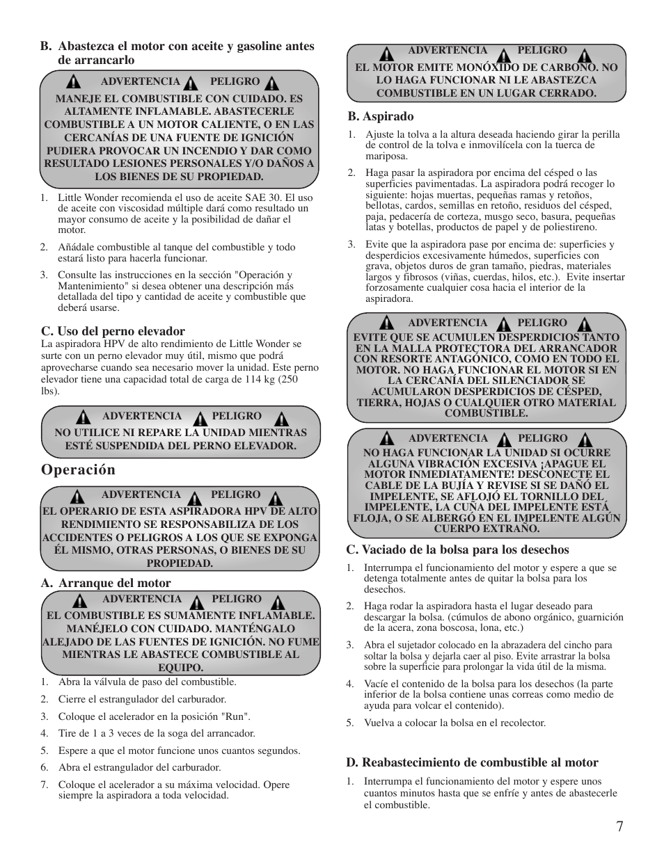 Operación | Little Wonder 5601 User Manual | Page 37 / 44