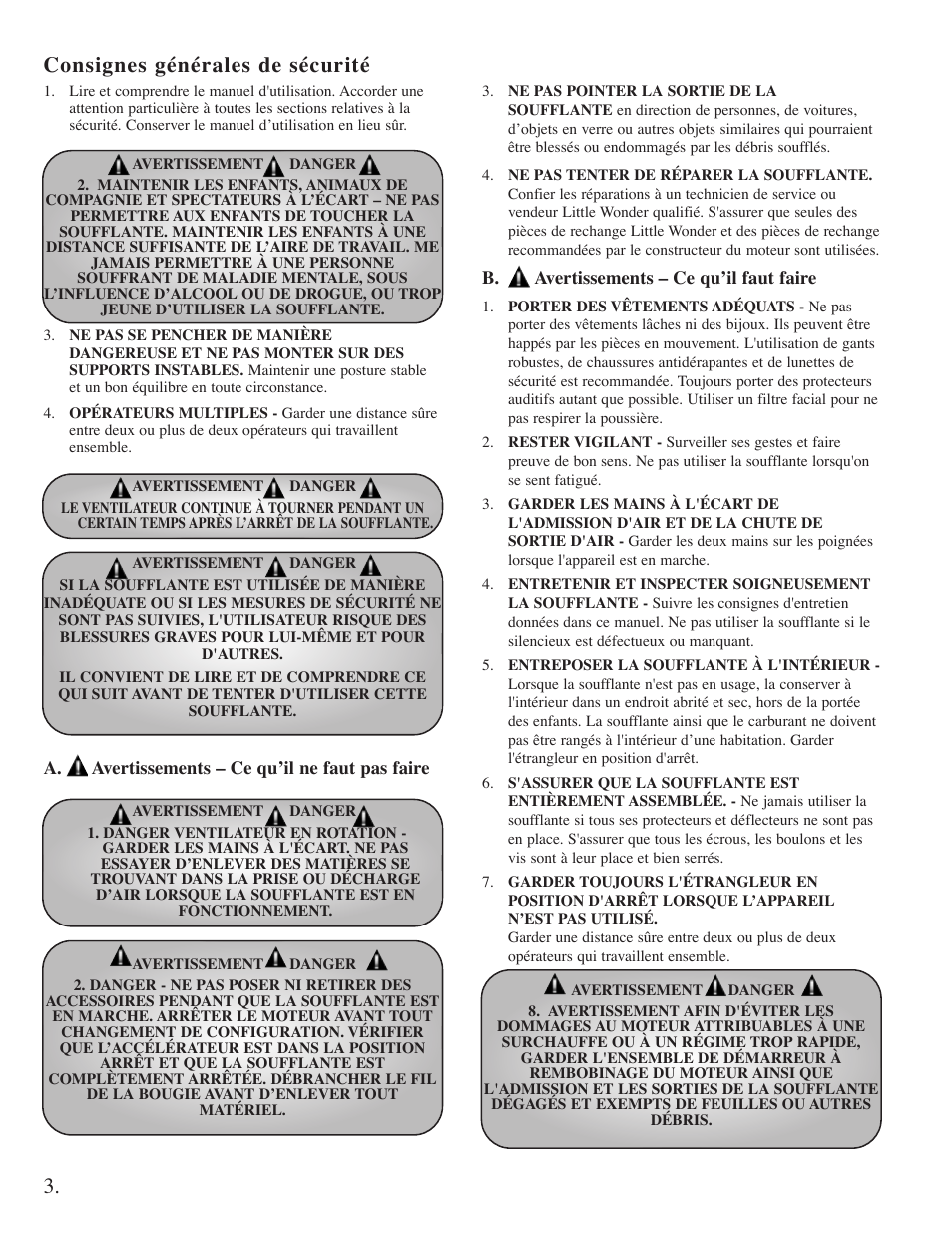 Consignes générales de sécurité | Little Wonder High Output Blower User Manual | Page 14 / 30